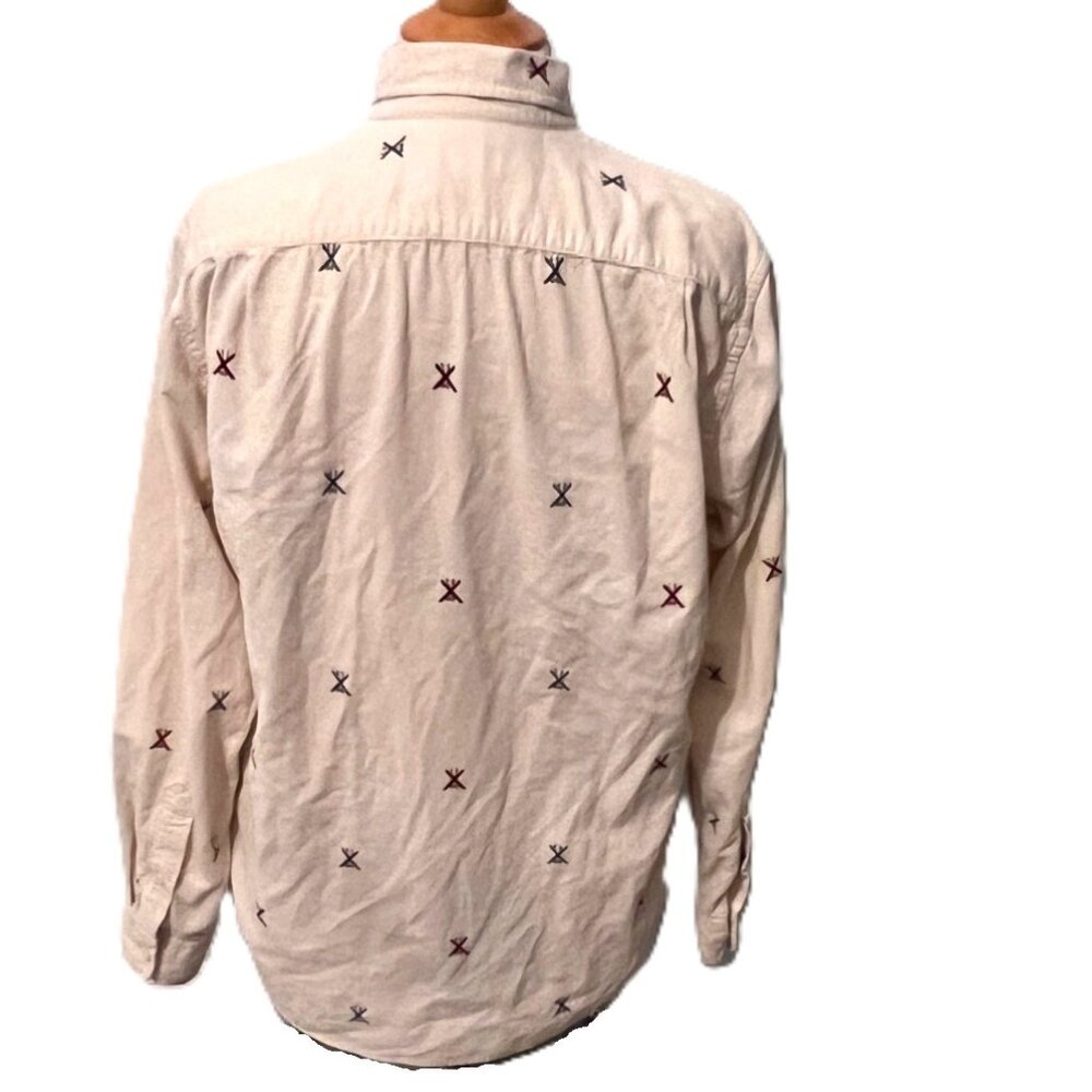 J. Crew Corduroy Vintage Shirt Men Medium Cream Ski Print Button Down Corduroy - Picture 4 of 9